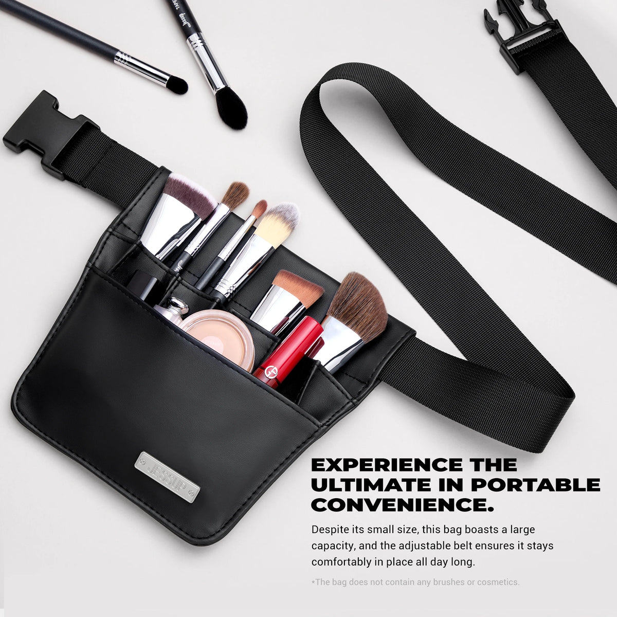 Jessup Makeup Artist Belt Bag for Makeup Accessories Women Bags Make Up Tools Travel Beauty Case Black Small CB021
