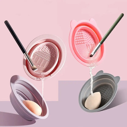 Silicone Makeup Brush Cleaning Bowl Beauty Cosmetic Brush Cleaner Makeup Brush Cleaning Mat Korean Style Multifunction