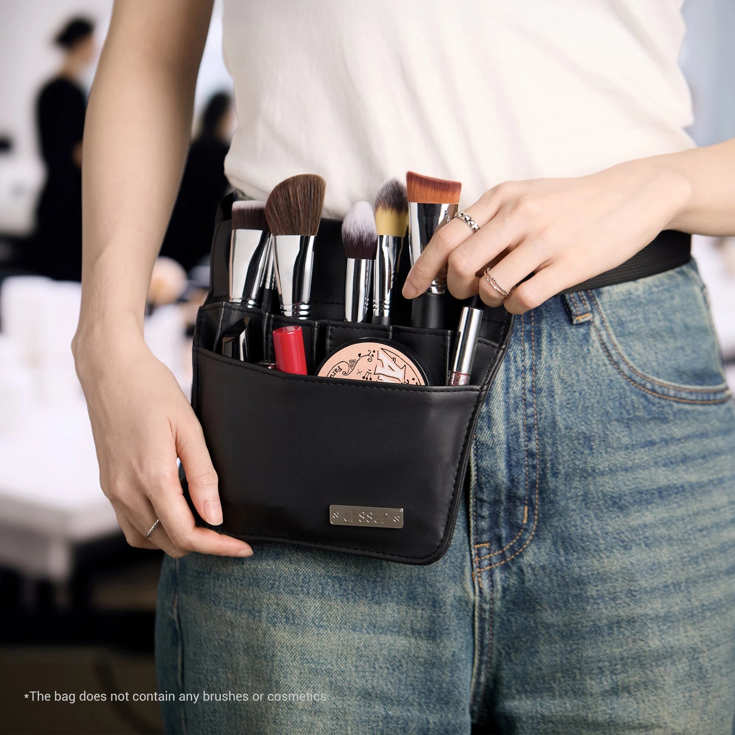 Jessup Makeup Artist Belt Bag for Makeup Accessories Women Bags Make Up Tools Travel Beauty Case Black Small CB021