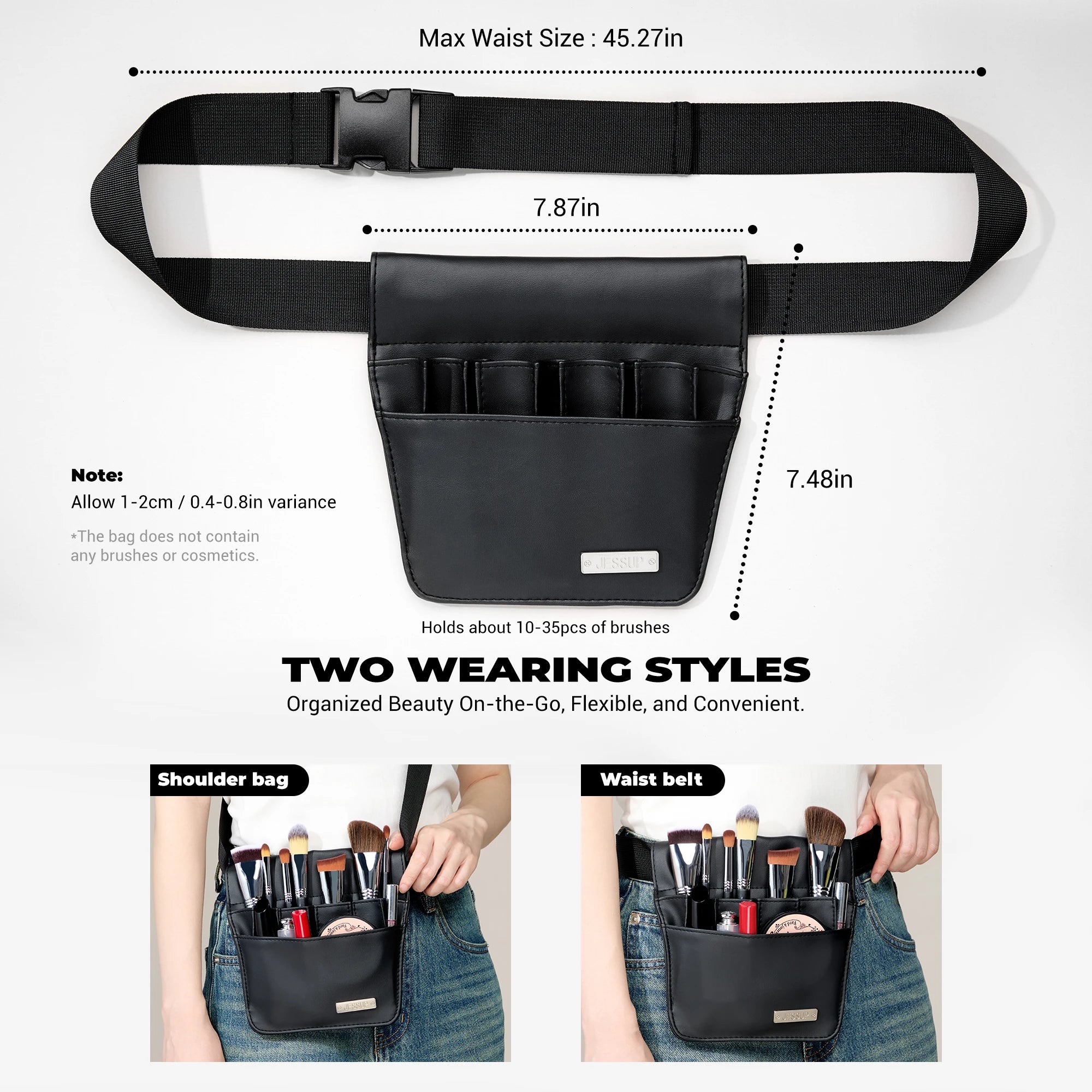 Jessup Makeup Artist Belt Bag for Makeup Accessories Women Bags Make Up Tools Travel Beauty Case Black Small CB021