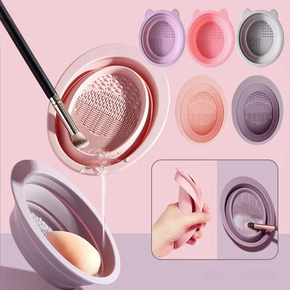 Silicone Makeup Brush Cleaning Bowl Beauty Cosmetic Brush Cleaner Makeup Brush Cleaning Mat Korean Style Multifunction