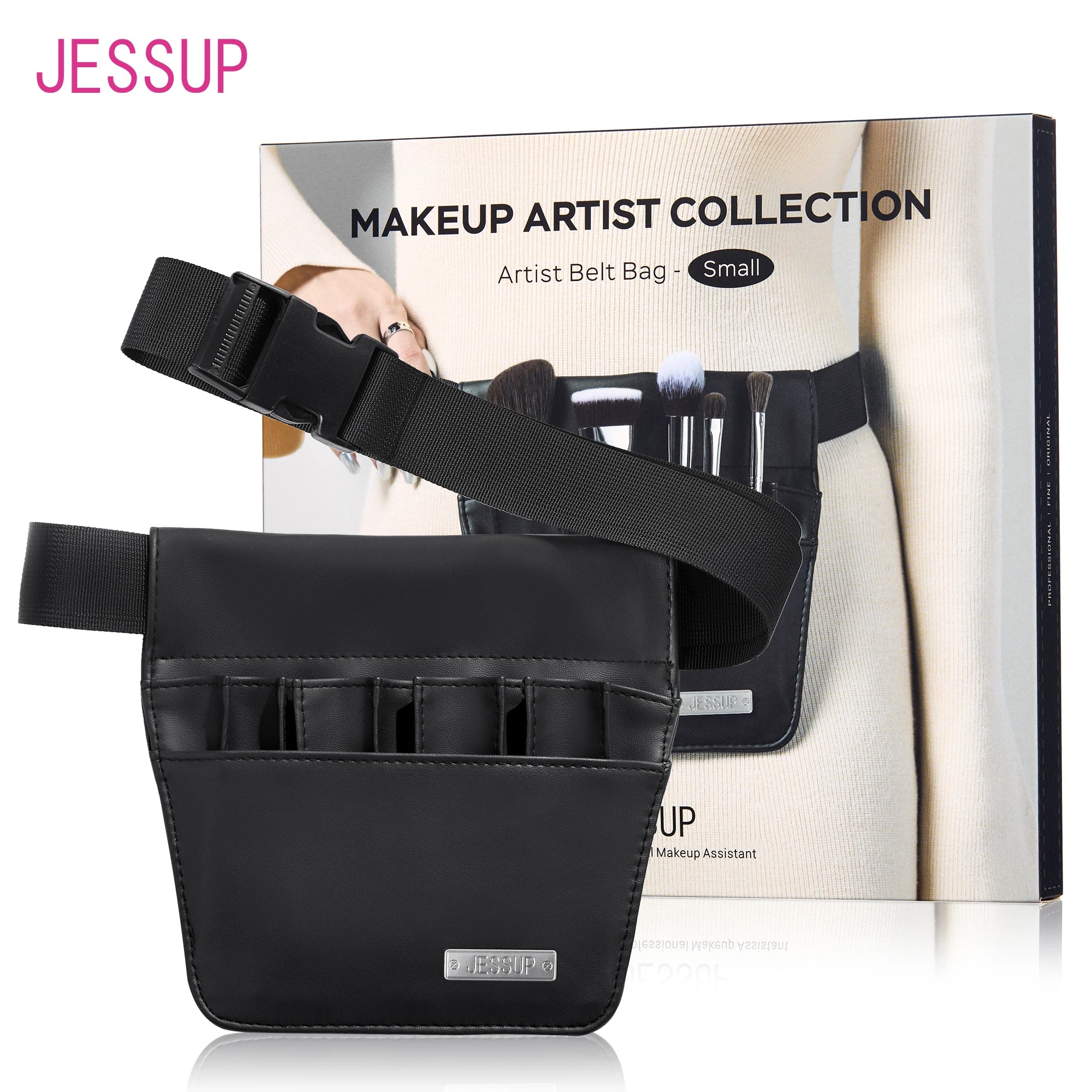 Jessup Makeup Artist Belt Bag for Makeup Accessories Women Bags Make Up Tools Travel Beauty Case Black Small CB021
