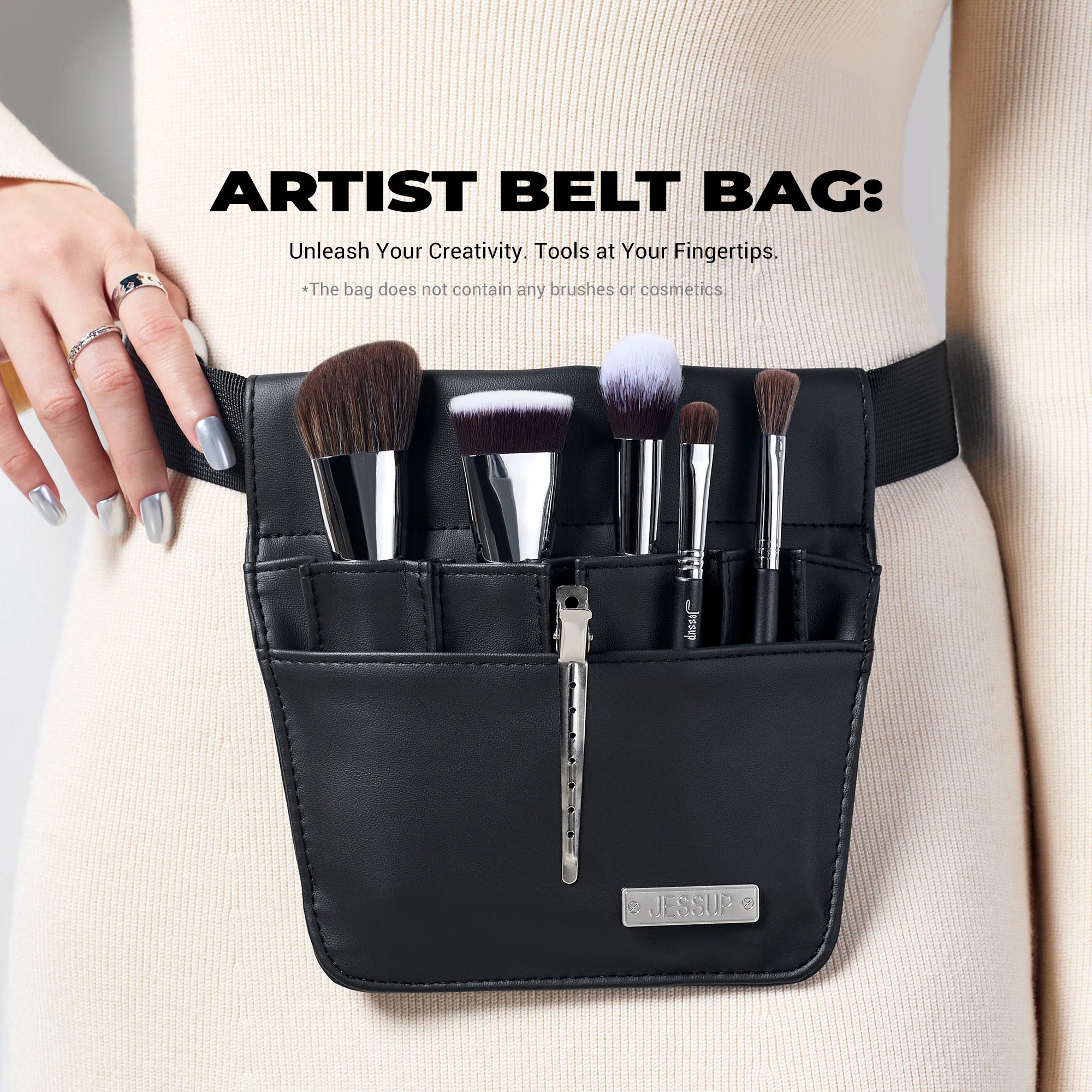 Jessup Makeup Artist Belt Bag for Makeup Accessories Women Bags Make Up Tools Travel Beauty Case Black Small CB021