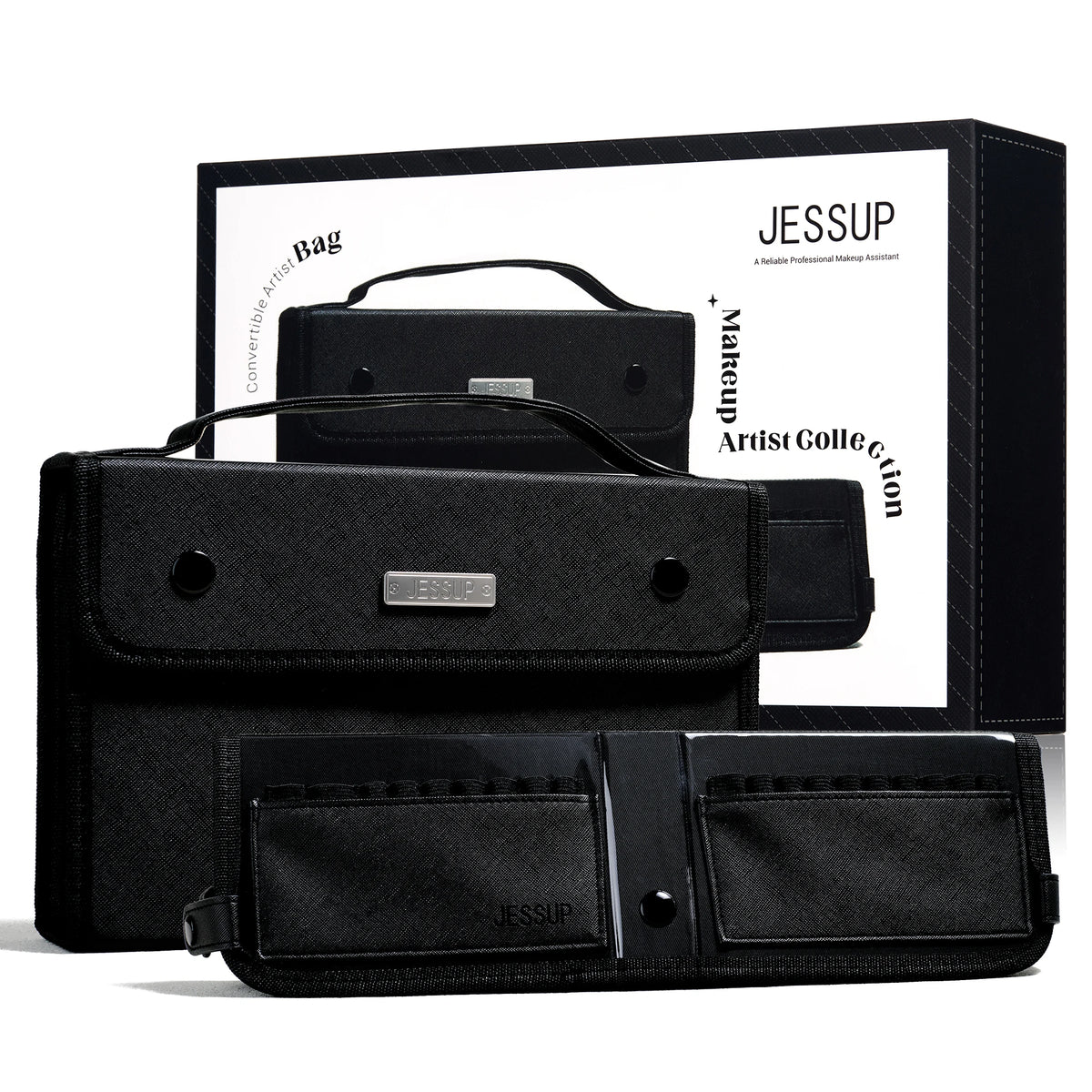 Jessup Makeup Artist Belt Bag for Makeup Accessories Women Bags Make Up Tools Travel Beauty Case Black Small CB021