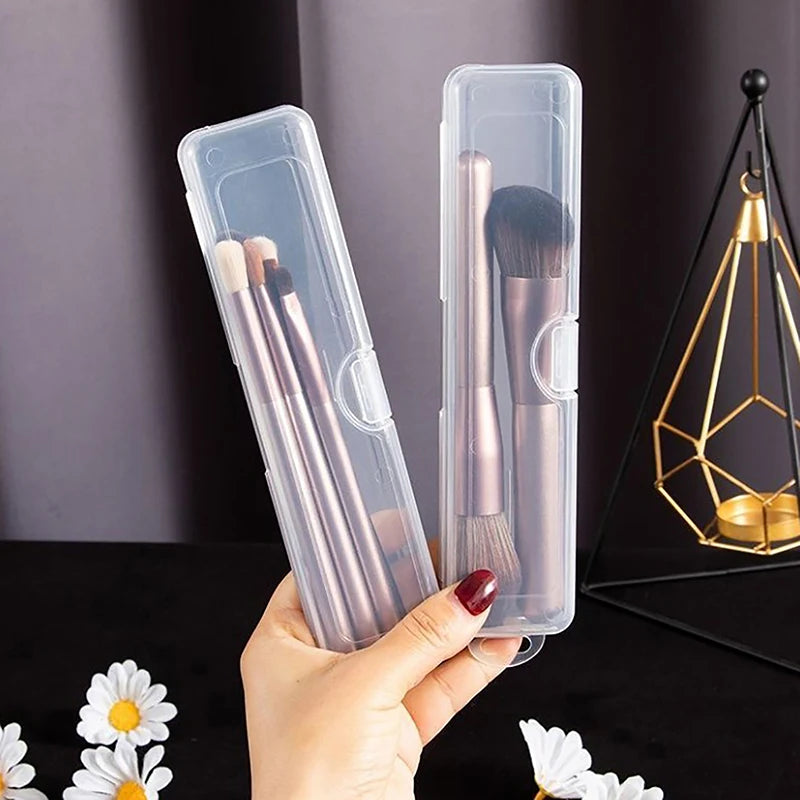 15/19/23CM Portable Makeup Brush Organizer Eyebrow Pencil Storage Box With Cover Transparent Plastic Storage Box Accessories