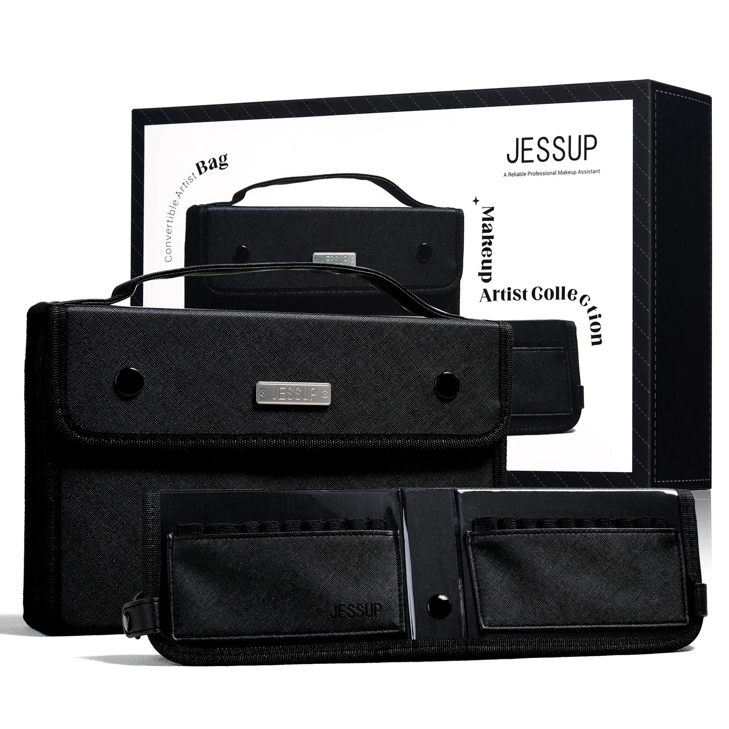 Jessup Makeup Artist Belt Bag for Makeup Accessories Women Bags Make Up Tools Travel Beauty Case Black Small CB021