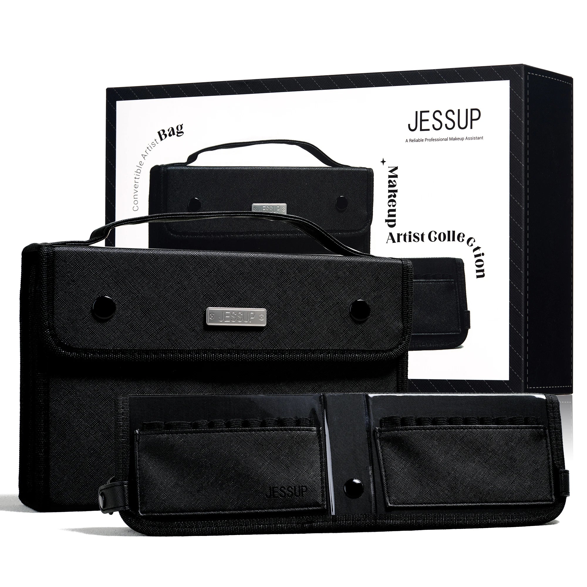 Jessup Makeup Artist Belt Bag for Makeup Accessories Women Bags Make Up Tools Travel Beauty Case Black Small CB021