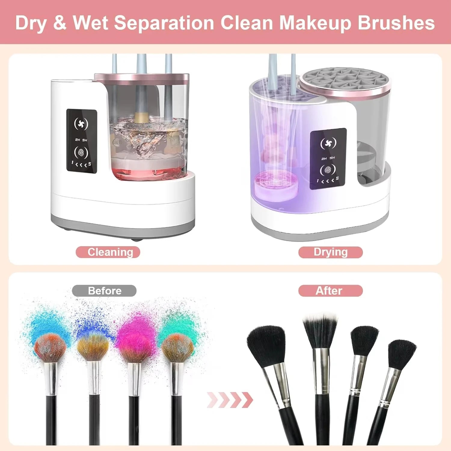 Electric Makeup Brush Cleaner Machine Wash Dry Drying Timer Perfect for Cosmetics Beauty Tools Ladies Gift for Valentine's Day