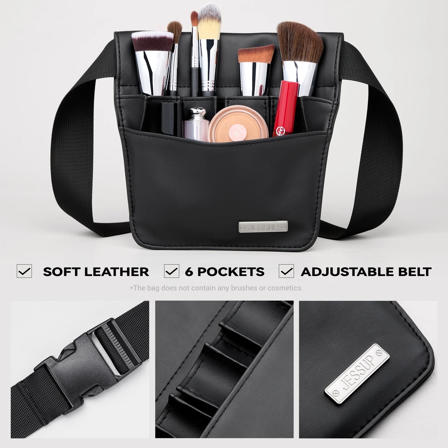 Jessup Makeup Artist Belt Bag for Makeup Accessories Women Bags Make Up Tools Travel Beauty Case Black Small CB021