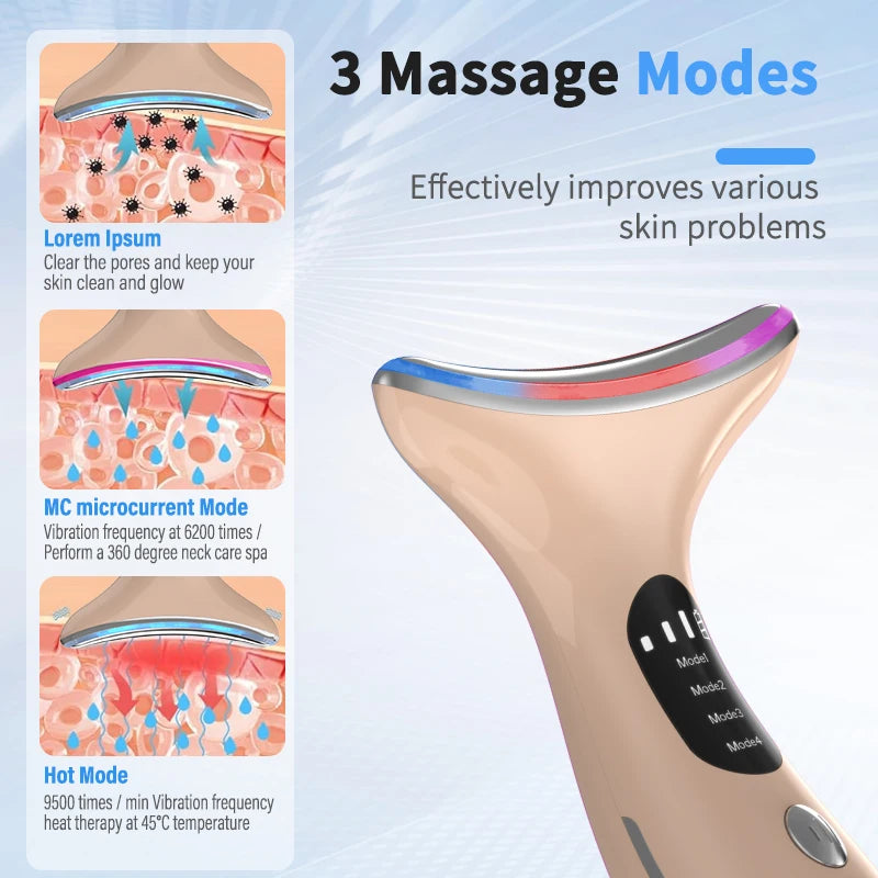 EMS Micro-current Neck Face Beauty Device 7 Color Facial Massager for Enhanced Face Neck and Shoulder Care with Vibrating
