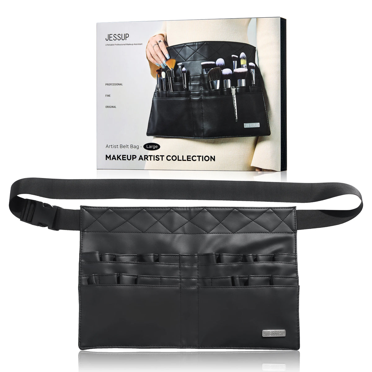 Jessup Makeup Artist Belt Bag for Makeup Accessories Women Bags Make Up Tools Travel Beauty Case Black Small CB021